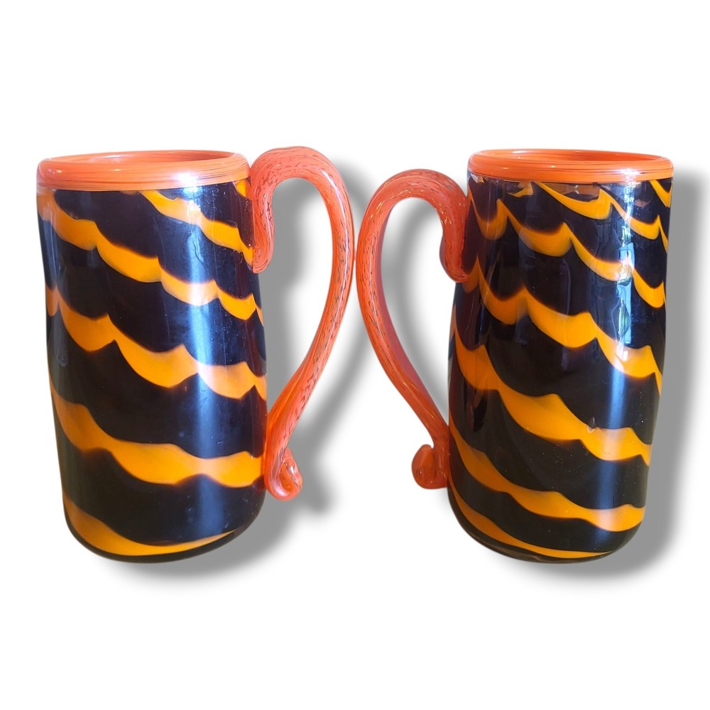 Set Of 2 Fernhill Glass Hand Blown Art Glass Mug Beer Stein 15 Oz Heavy